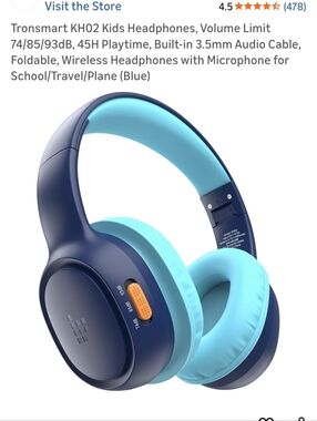 Tronsmart Kids Wireless Headphones in Navy & Light Blue
